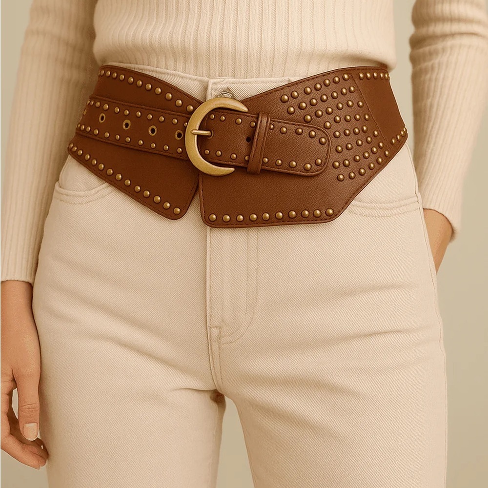 Billie Stud Belt Brown Studded Leather Belt